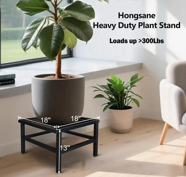Alt view image 2 of 7 - Hongsane Plant Stand Indoor Outdoor,18 Inch Square Metal Plant Stands Riser,Heavy Duty Wrought Iron Pedestal Holders for Large Flower Pot,Outside Rust-Proof Black Flower Display Shelf for Patio,1-Pack