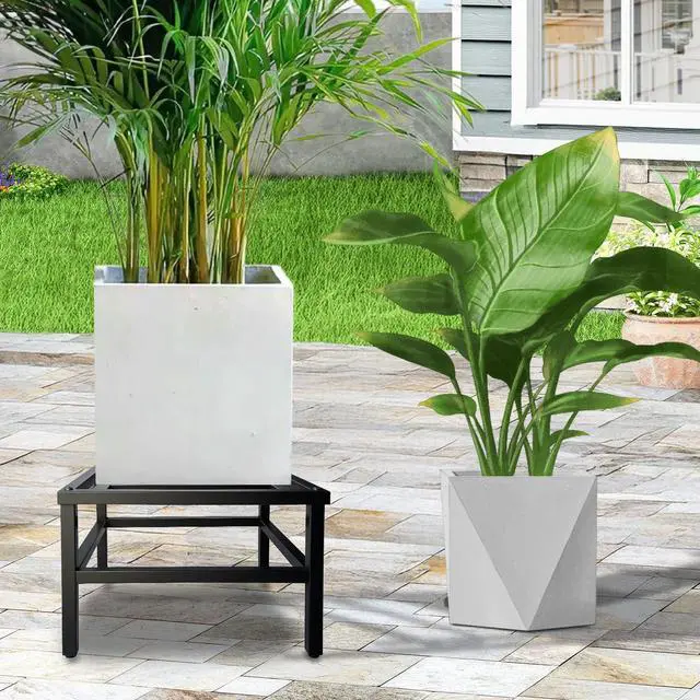 Alt view image 7 of 7 - Hongsane Plant Stand Indoor Outdoor,18 Inch Square Metal Plant Stands Riser,Heavy Duty Wrought Iron Pedestal Holders for Large Flower Pot,Outside Rust-Proof Black Flower Display Shelf for Patio,1-Pack