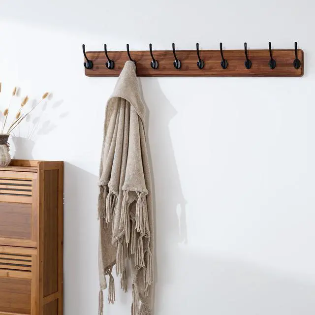 Alt view image 2 of 5 - SKOLOO Farmhouse Style Wall Mounted Coat Rack, 38.6'' Pine Solid Wood Coat Hook Hanger - 10 Hooks for Hanging Clothes Robes Towels Coats