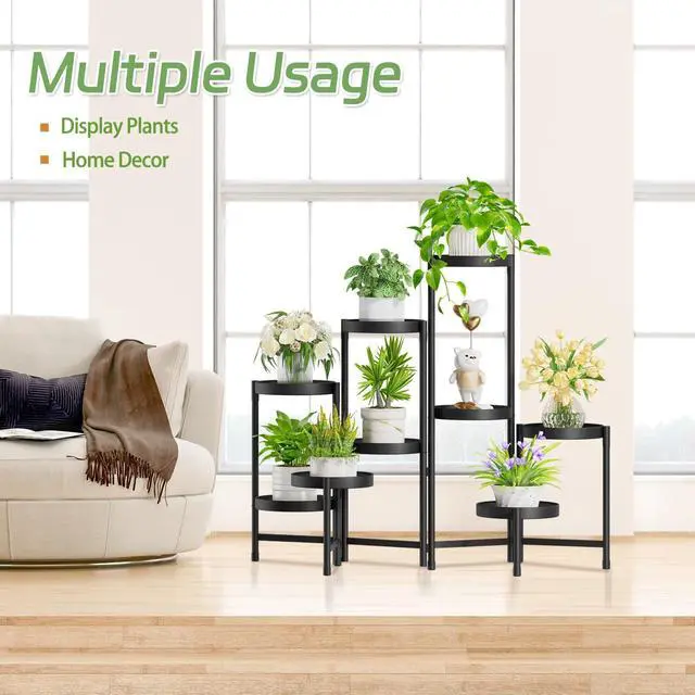 Alt view image 5 of 7 - iDavosic.ly Plant Stand Indoor Outdoor, 9 Tier Corner Metal Flower Display Holder Shelf, Folding Tall Orchid Rack for Patio Balcony Porch Garden Living Room House, Black