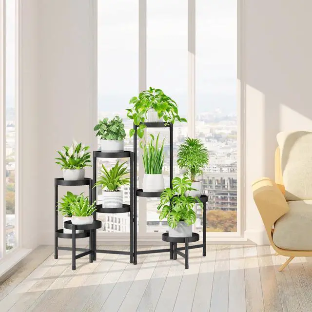 Alt view image 7 of 7 - iDavosic.ly Plant Stand Indoor Outdoor, 9 Tier Corner Metal Flower Display Holder Shelf, Folding Tall Orchid Rack for Patio Balcony Porch Garden Living Room House, Black