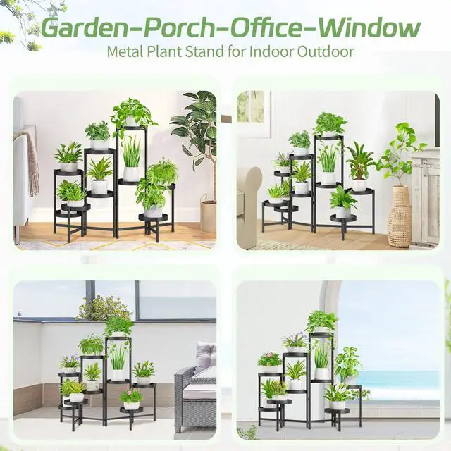 Alt view image 3 of 7 - iDavosic.ly Plant Stand Indoor Outdoor, 9 Tier Corner Metal Flower Display Holder Shelf, Folding Tall Orchid Rack for Patio Balcony Porch Garden Living Room House, Black