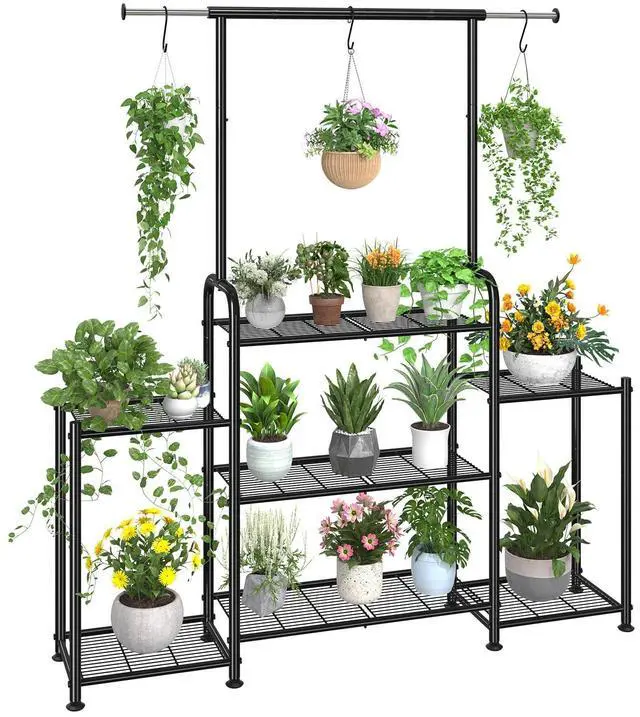 Main image of Simple Trending Plant Stand Indoor Outdoor, Metal 3 Tier Tall Hanging Plant Shelf for Multiple Flower Planter Large Heavy Duty Ladder Plant Holder for Garden, Black