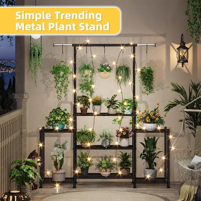 Alt view image 3 of 7 - Simple Trending Plant Stand Indoor Outdoor, Metal 3 Tier Tall Hanging Plant Shelf for Multiple Flower Planter Large Heavy Duty Ladder Plant Holder for Garden, Black