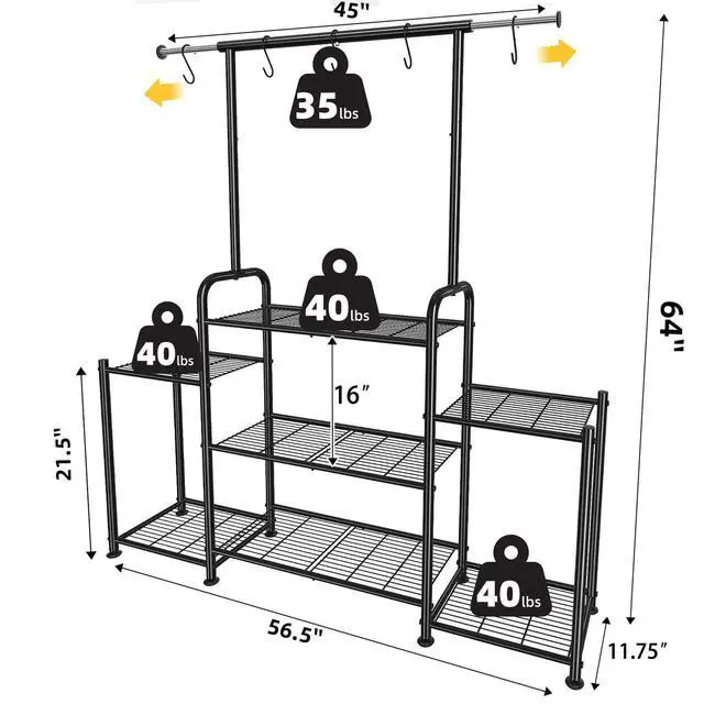 Alt view image 6 of 7 - Simple Trending Plant Stand Indoor Outdoor, Metal 3 Tier Tall Hanging Plant Shelf for Multiple Flower Planter Large Heavy Duty Ladder Plant Holder for Garden, Black