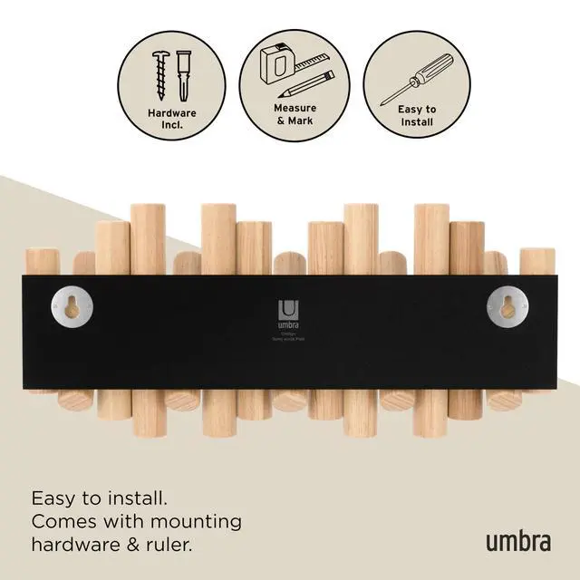 Alt view image 6 of 6 - Umbra Picket Coat Rack Wall Mount 5 Flip-Down Wood Coat Hooks, Modern & Functional Storage, Easy Install Wall Hooks, Natural