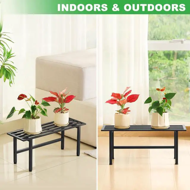 Alt view image 4 of 6 - Dipion 2 Pack Metal Plant Stand Outdoor Plant Shelf Indoor,1 Tier Heavy Duty Plant Stands for Multiple Plants,26" L x 10.12" H x 8.75" W,Black