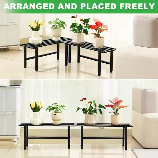 Alt view image 5 of 6 - Dipion 2 Pack Metal Plant Stand Outdoor Plant Shelf Indoor,1 Tier Heavy Duty Plant Stands for Multiple Plants,26" L x 10.12" H x 8.75" W,Black