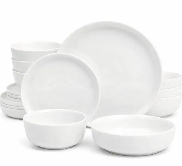 Main image of Gibson Home Oslo Dinnerware Set for 4, 16-Piece White Porcelain Plates and Bowls Ceramic Dish Set | Microwave & Dishwasher Safe