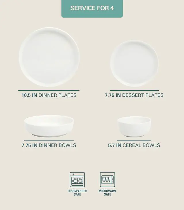 Alt view image 2 of 7 - Gibson Home Oslo Dinnerware Set for 4, 16-Piece White Porcelain Plates and Bowls Ceramic Dish Set | Microwave & Dishwasher Safe