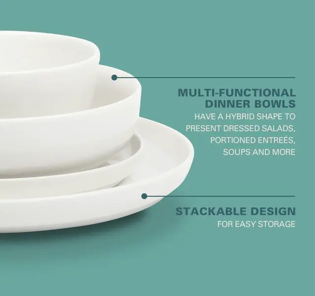 Alt view image 3 of 7 - Gibson Home Oslo Dinnerware Set for 4, 16-Piece White Porcelain Plates and Bowls Ceramic Dish Set | Microwave & Dishwasher Safe