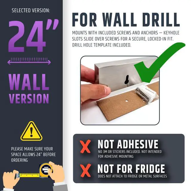 Alt view image 3 of 7 - 24 Inch Heavy-Duty Magnetic Knife Holder for Wall (Large Size) - Premium Stainless Steel Magnetic Knife Strip - Professional Space-Saving Knife Bar With Powerful Magnetic Pull Force (Upgraded Version)