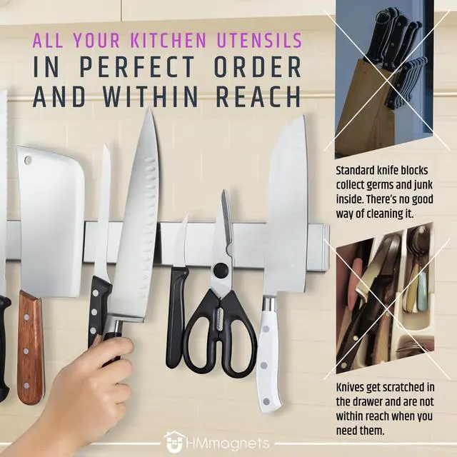 Alt view image 5 of 7 - 24 Inch Heavy-Duty Magnetic Knife Holder for Wall (Large Size) - Premium Stainless Steel Magnetic Knife Strip - Professional Space-Saving Knife Bar With Powerful Magnetic Pull Force (Upgraded Version)