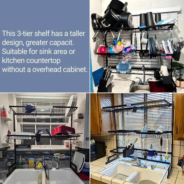 Alt view image 3 of 7 - ADBIU Over The Sink Dish Drying Rack (Expandable Height and Length) Snap-On Design 2 Tier Large Dish Rack (27-40L x 12W x 32.5-37H (inches))