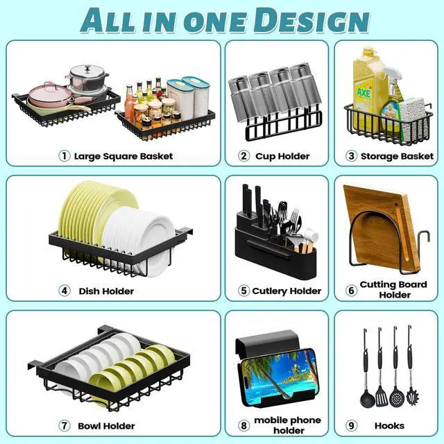 Alt view image 4 of 7 - ADBIU Over The Sink Dish Drying Rack (Expandable Height and Length) Snap-On Design 2 Tier Large Dish Rack (27-40L x 12W x 32.5-37H (inches))