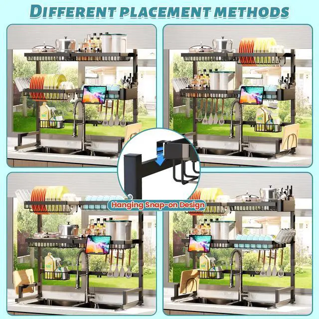 Alt view image 7 of 7 - ADBIU Over The Sink Dish Drying Rack (Expandable Height and Length) Snap-On Design 2 Tier Large Dish Rack (27-40L x 12W x 32.5-37H (inches))