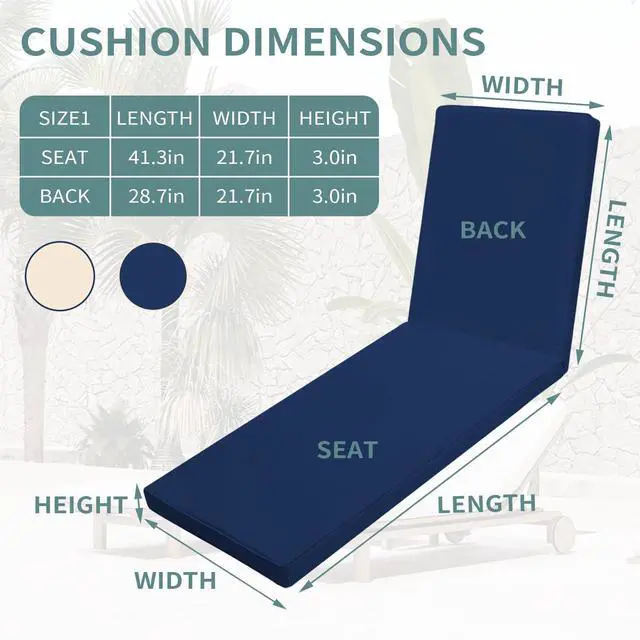 Alt view image 4 of 7 - Iheqard Outdoor Chaise Lounge Cushions for Patio, 72"x22"x3" Lounge Chair Cushions, Waterproof Replacement Seat Cushions for Outdoor Furniture