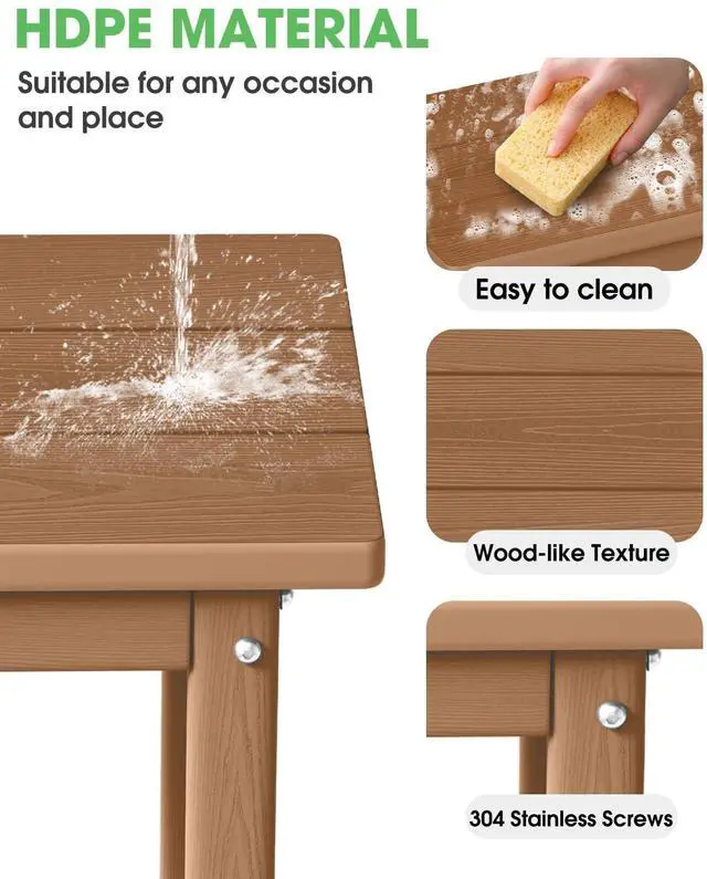 Alt view image 4 of 7 - SUUNYN Outdoor Side Table 17" HDPE Adirondack Side Table,Sturdy Small Outdoor Tables, Weather-Resistant & Easy Assembly Patio End Tables for Garden, Balcony, Porch & Poolside (Teak)