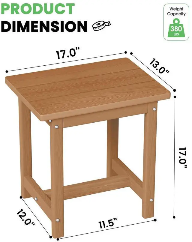 Alt view image 6 of 7 - SUUNYN Outdoor Side Table 17" HDPE Adirondack Side Table,Sturdy Small Outdoor Tables, Weather-Resistant & Easy Assembly Patio End Tables for Garden, Balcony, Porch & Poolside (Teak)