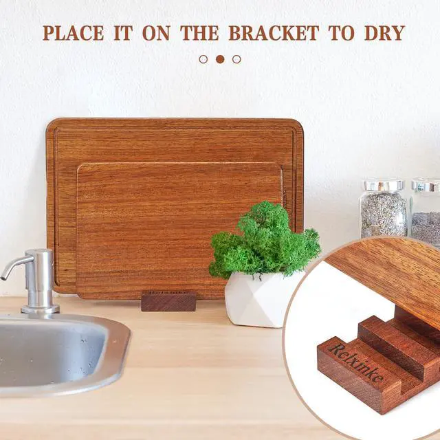 Alt view image 6 of 6 - Relxinke Solid Teak Wood Cutting Board Set One Piece Non Glued Large Thick Crack Resistant Wooden Chopping Board with DeepJuice Grooves Built in Handles for Kitchen Meat Vegetable 15.8x11 IN &12X8 IN