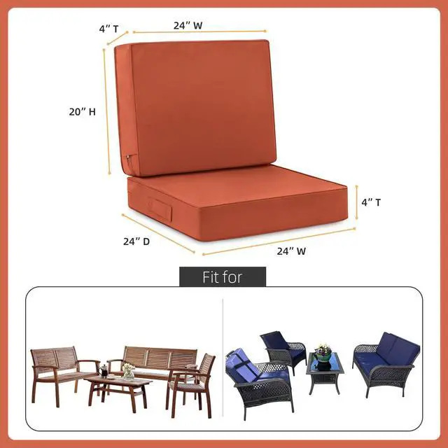 Alt view image 2 of 7 - Favoyard Deep Seat Patio Cushion Set 24 x 24 Inch Waterproof Outdoor Chair Cushions for Patio Furniture with Fade Resistant and Removable Cover with Handle & Adjustable Straps for Patio, Yard, Garden