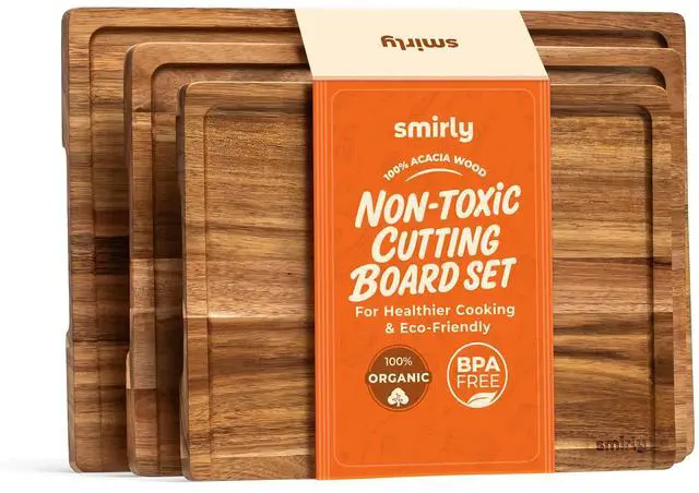 Main image of SMIRLY Acacia Wood Cutting Boards for Kitchen - Wood Cutting Board for Meal Prep, Serving, Charcuterie - Kitchen Gadgets, House Warming Gifts - Wooden Chopping Board Set of 3