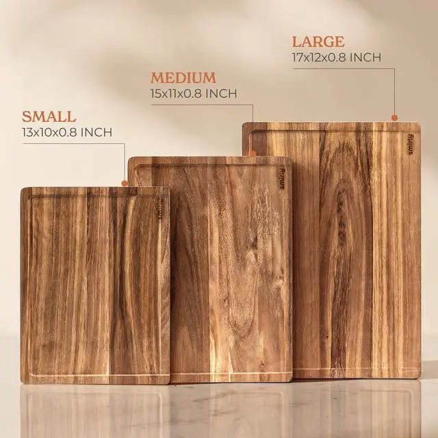 Alt view image 5 of 7 - SMIRLY Acacia Wood Cutting Boards for Kitchen - Wood Cutting Board for Meal Prep, Serving, Charcuterie - Kitchen Gadgets, House Warming Gifts - Wooden Chopping Board Set of 3