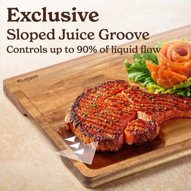Alt view image 3 of 7 - SMIRLY Acacia Wood Cutting Boards for Kitchen - Wood Cutting Board for Meal Prep, Serving, Charcuterie - Kitchen Gadgets, House Warming Gifts - Wooden Chopping Board Set of 3