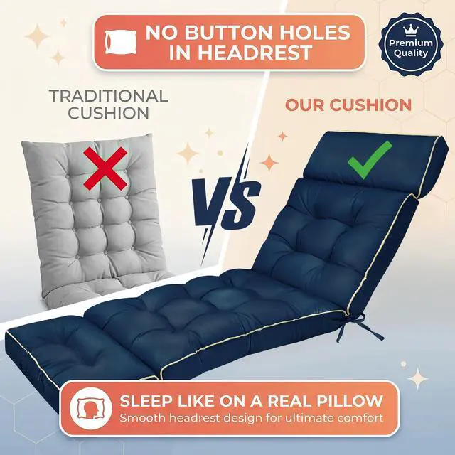 Alt view image 6 of 7 - MAGIC ELEPHANT Chaise Lounge Cushion Outdoor, Memory Foam Replacement Patio Pool Lounge Chair Cushion with Ties for Outdoor Furniture, 74 x 22 x 4 Inch (Oxford Blue)