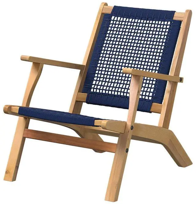 Main image of Balkene Home 63634 Vega Natural Stain Outdoor Chair Acacia Wood Construction Woven Web Seat Mid Century Design Comfortable Reclining Armchair Patio Lawn Garden Backyard Deck - Navy Blue Cording