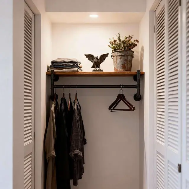 Alt view image 4 of 7 - WEBI Wall Mounted Clothes Rack with Shelf,30" Industrial Pipe Clothing Rack with Shelf with Hanging Rod,Heavy Duty Iron Garment Rack Bar,Retail Display Clothes Rod for Laundry Room,Closet,Black