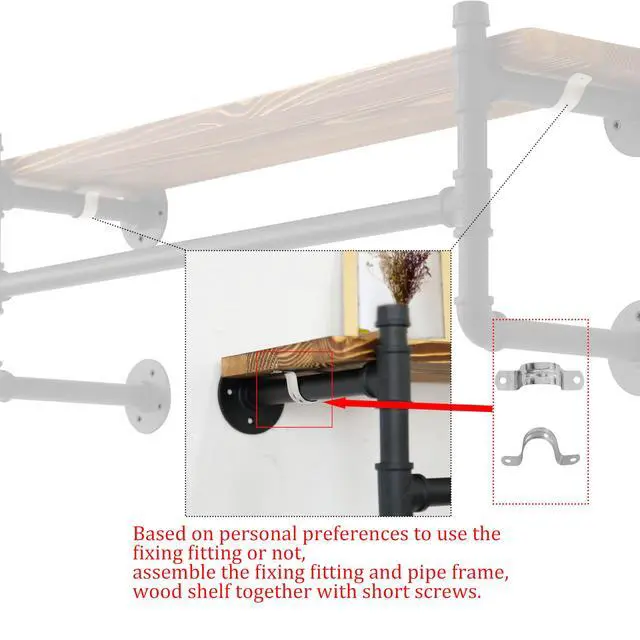 Alt view image 6 of 7 - WEBI Wall Mounted Clothes Rack with Shelf,30" Industrial Pipe Clothing Rack with Shelf with Hanging Rod,Heavy Duty Iron Garment Rack Bar,Retail Display Clothes Rod for Laundry Room,Closet,Black