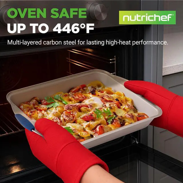 Alt view image 2 of 7 - NutriChef 8-Piece Nonstick Bakeware Set - Heavy Duty Carbon Steel Baking Pans w/ Blue Silicone Handles - Pizza Crisper, Muffin & Loaf Pan, Round & Square Pans, Cookie Sheet - Champagne Gold