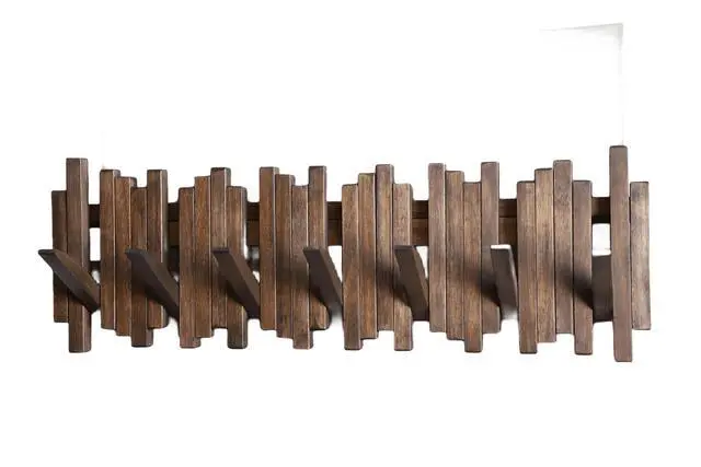 Alt view image 2 of 6 - GOGREEBELL Natural Wood Wall Mounted Piano Coat Rack| Coat Rack Wall Mount| Flip Down Wall Hook Rack 7 Hooks| Entryway Wall Art Hook,Made of Acacia Wood (Wood Wax Oil Dyed Walnut Color).Wall Art