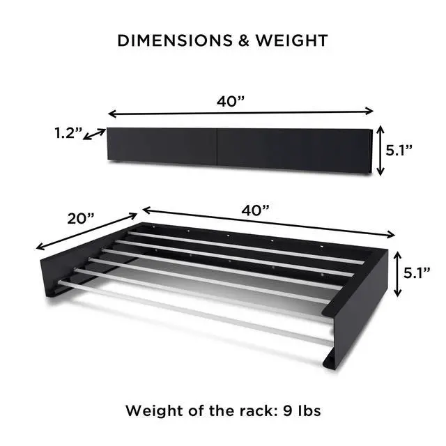 Alt view image 5 of 7 - Step Up Laundry Drying Rack (40-INCH Industrial Gray), Wall Mounted, Retractable Clothes Drying Rack, 60lbs Capacity, 20 Linear Ft, with Wall Template and Long Screwdriver Bit