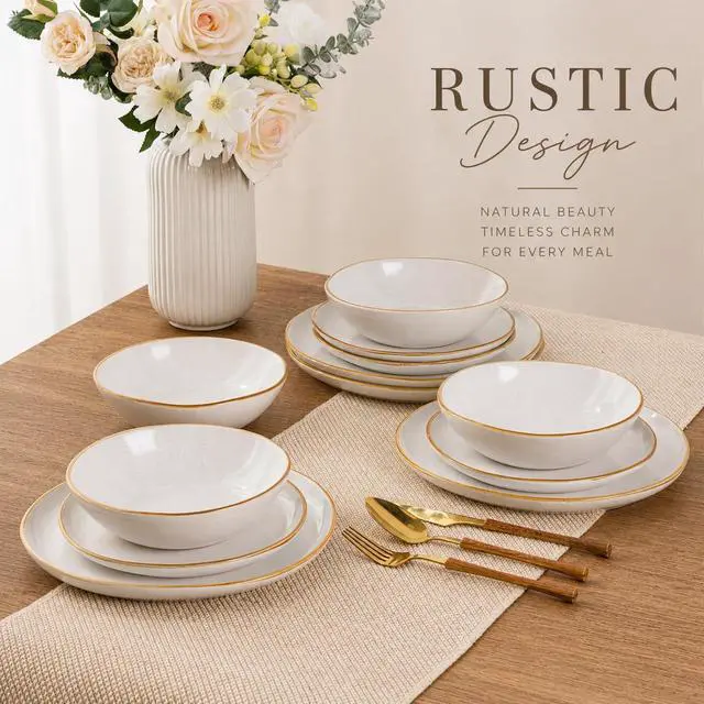 Alt view image 4 of 7 - AmorArc Ceramic Dinnerware Sets,Handmade Reactive Glaze Stoneware Plates and Bowls Sets,Highly Scratch Resistant | Dishwasher & Microwave Safe Dishes Set,Service for 4 (12pc)