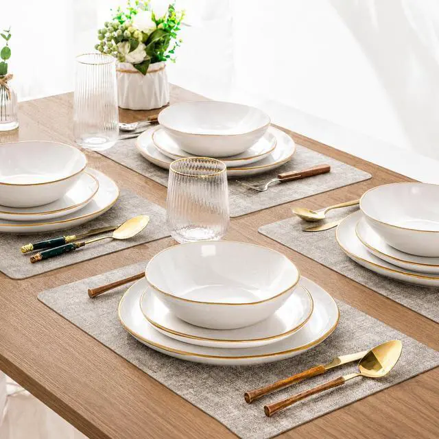 Alt view image 6 of 7 - AmorArc Ceramic Dinnerware Sets,Handmade Reactive Glaze Stoneware Plates and Bowls Sets,Highly Scratch Resistant | Dishwasher & Microwave Safe Dishes Set,Service for 4 (12pc)