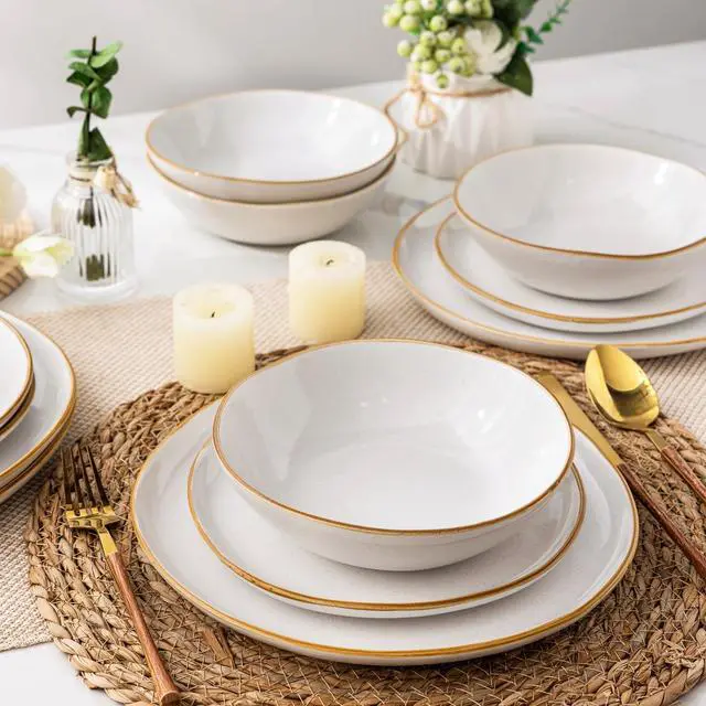 Alt view image 5 of 7 - AmorArc Ceramic Dinnerware Sets,Handmade Reactive Glaze Stoneware Plates and Bowls Sets,Highly Scratch Resistant | Dishwasher & Microwave Safe Dishes Set,Service for 4 (12pc)