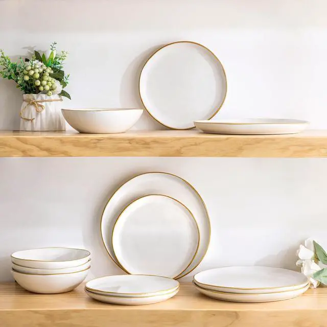 Alt view image 7 of 7 - AmorArc Ceramic Dinnerware Sets,Handmade Reactive Glaze Stoneware Plates and Bowls Sets,Highly Scratch Resistant | Dishwasher & Microwave Safe Dishes Set,Service for 4 (12pc)