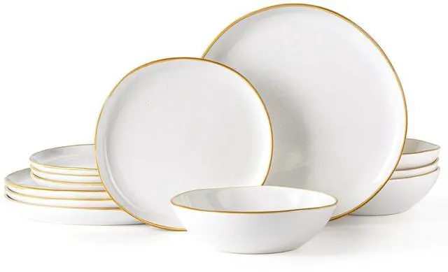 Main image of AmorArc Ceramic Dinnerware Sets,Handmade Reactive Glaze Stoneware Plates and Bowls Sets,Highly Scratch Resistant | Dishwasher & Microwave Safe Dishes Set,Service for 4 (12pc)