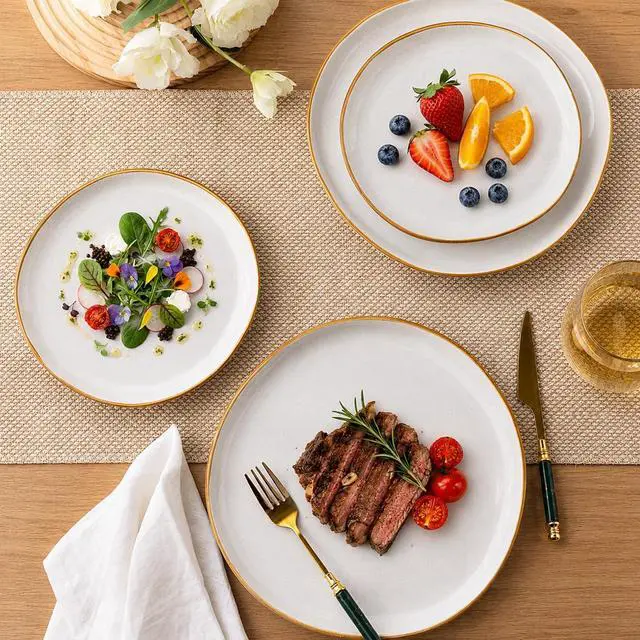Alt view image 3 of 7 - AmorArc Ceramic Dinnerware Sets,Handmade Reactive Glaze Stoneware Plates and Bowls Sets,Highly Scratch Resistant | Dishwasher & Microwave Safe Dishes Set,Service for 4 (12pc)