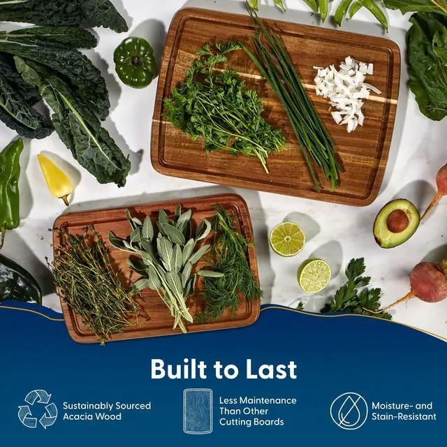 Alt view image 7 of 7 - Sonder Los Angeles Doheny Wood Cutting Board Set | Acacia Edge Grain Cutting Board for Kitchen with Juice Groove | Perfect for Compact Daily Use | Gift Box Included | 14x10x1 in & 12x8x1 in
