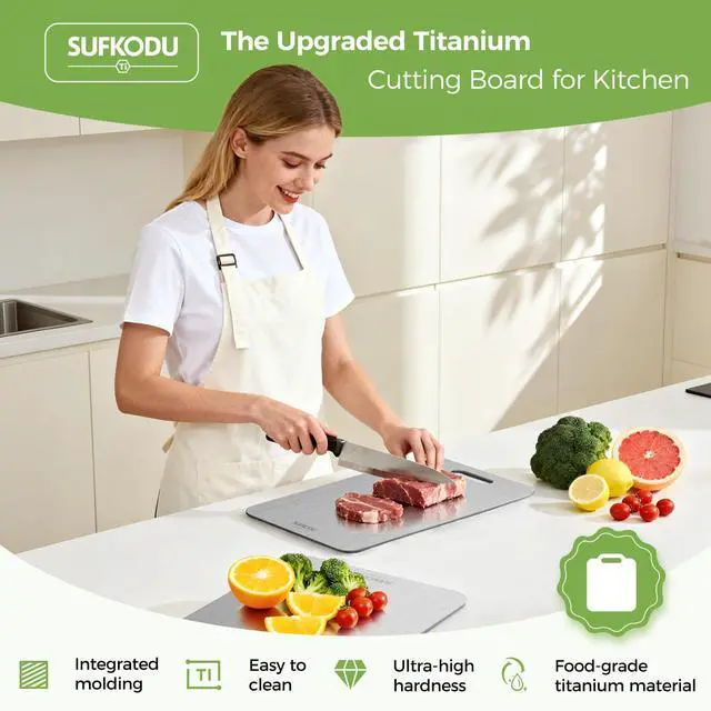 Alt view image 2 of 7 - Titanium Cutting Board Set of 3, Titanium Cutting Boards for Kitchen, 100% Double-Sided Titanium Cutting Boards, Separate Raw and Cooked Food Areas, Non-Toxic, Dishwasher Safe (S+ M + L)