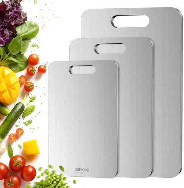 Main image of Titanium Cutting Board Set of 3, Titanium Cutting Boards for Kitchen, 100% Double-Sided Titanium Cutting Boards, Separate Raw and Cooked Food Areas, Non-Toxic, Dishwasher Safe (S+ M + L)