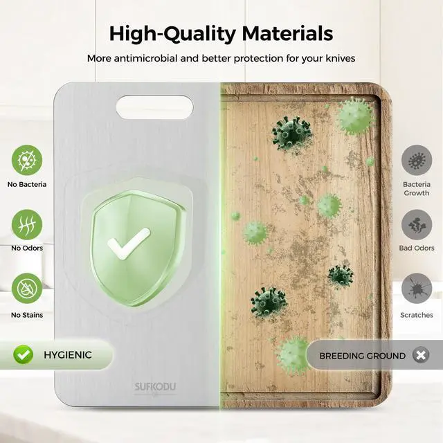 Alt view image 4 of 7 - Titanium Cutting Board Set of 3, Titanium Cutting Boards for Kitchen, 100% Double-Sided Titanium Cutting Boards, Separate Raw and Cooked Food Areas, Non-Toxic, Dishwasher Safe (S+ M + L)