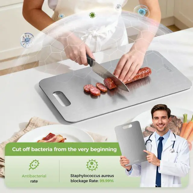 Alt view image 6 of 7 - Titanium Cutting Board Set of 3, Titanium Cutting Boards for Kitchen, 100% Double-Sided Titanium Cutting Boards, Separate Raw and Cooked Food Areas, Non-Toxic, Dishwasher Safe (S+ M + L)