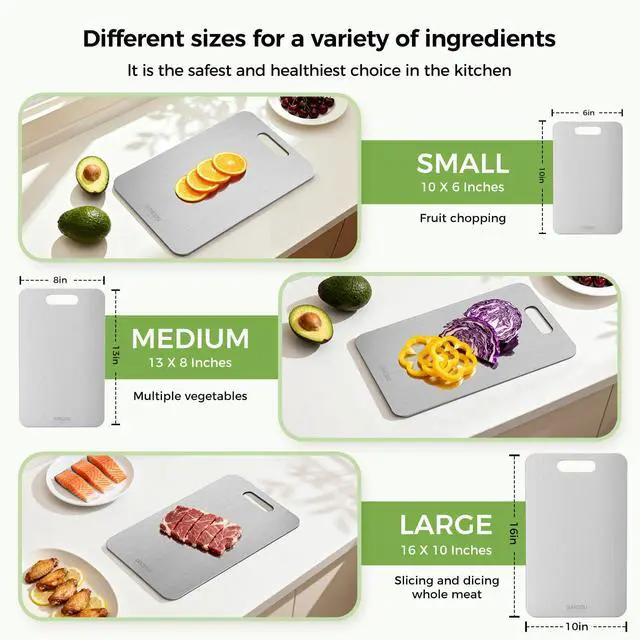 Alt view image 3 of 7 - Titanium Cutting Board Set of 3, Titanium Cutting Boards for Kitchen, 100% Double-Sided Titanium Cutting Boards, Separate Raw and Cooked Food Areas, Non-Toxic, Dishwasher Safe (S+ M + L)