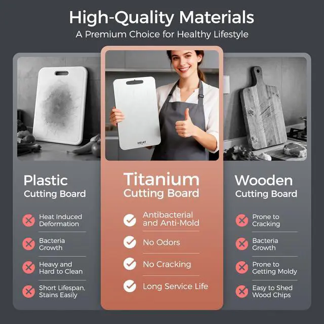 Alt view image 4 of 7 - Titanium Cutting Board Set of 3, 100% Pure Titanium Cutting Boards for Kitchen, Non-Toxic, Double-Sided Chopping Boards for Raw & Cooked Food, Handles Included, Dishwasher Safe(M+L+XL)