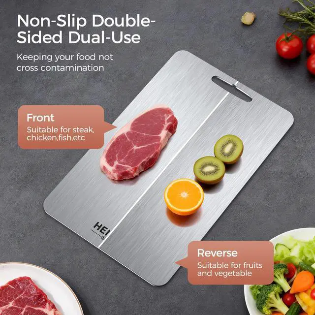 Alt view image 7 of 7 - Titanium Cutting Board Set of 3, 100% Pure Titanium Cutting Boards for Kitchen, Non-Toxic, Double-Sided Chopping Boards for Raw & Cooked Food, Handles Included, Dishwasher Safe(M+L+XL)