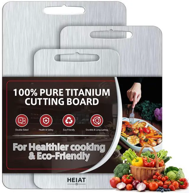 Main image of Titanium Cutting Board Set of 3, 100% Pure Titanium Cutting Boards for Kitchen, Non-Toxic, Double-Sided Chopping Boards for Raw & Cooked Food, Handles Included, Dishwasher Safe(M+L+XL)